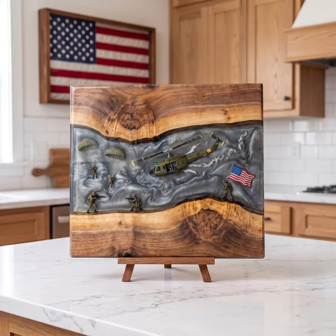 Handcrafted Military Epoxy Resin Cutting Board — Live Edge Walnut Serving & Display Board