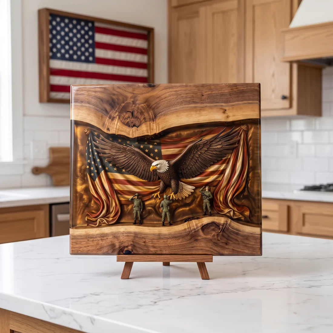 Handcrafted Military Epoxy Resin Cutting Board — Live Edge Walnut Serving & Display Board