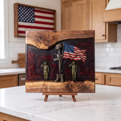 Handcrafted Military Epoxy Resin Cutting Board — Live Edge Walnut Serving & Display Board