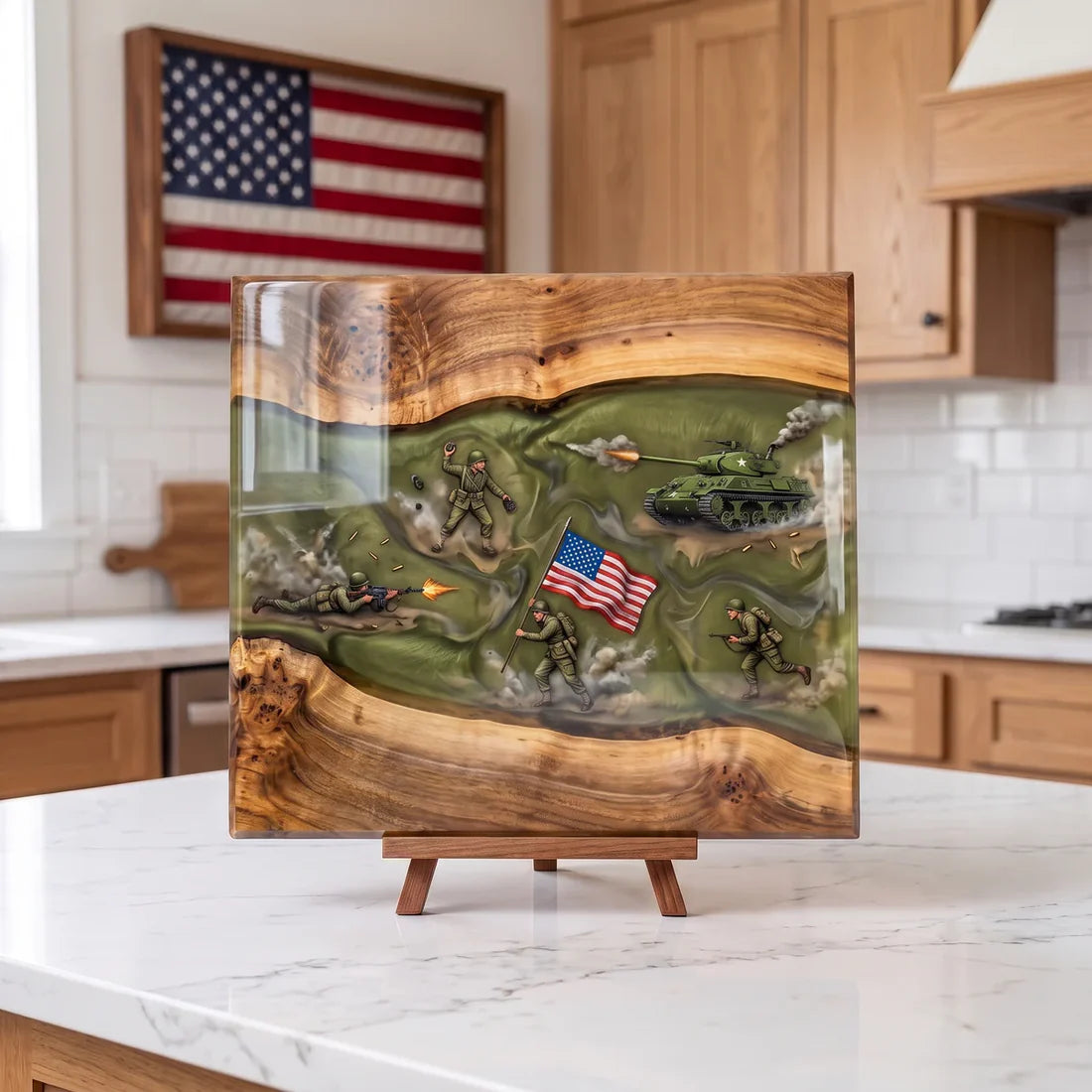 Handcrafted Military Epoxy Resin Cutting Board — Live Edge Walnut Serving & Display Board